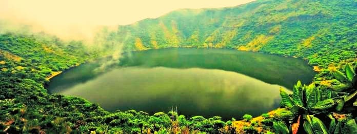 Crater lake at Mount Bisoke, one of the unique attraction in Rwanda