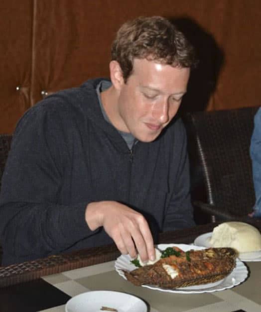 Mark Zuckerberg, Enjoying his Ugali with Fish at a local Joint.. When he visited Kenya.